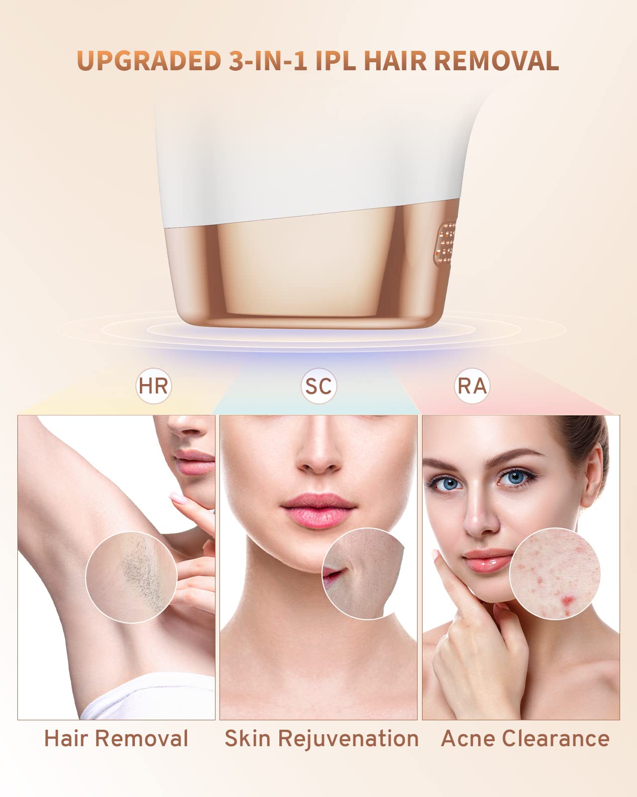Dorzu ZKMAGIC Laser Hair Removal with 9 energy levels and 3 modes HR/SC/RA, 999,900 light pulses. Pain-free hair removal laser for women, men, armpits, legs, body.