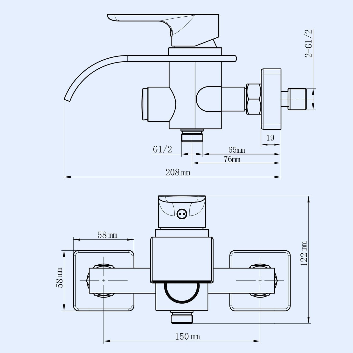 KULACO bathtub faucet waterfall, bathtub faucet mixer with pressure switch, single lever bathtub fixture made of brass, bathroom shower fixture surface-mounted tub faucet for bathroom - chrome