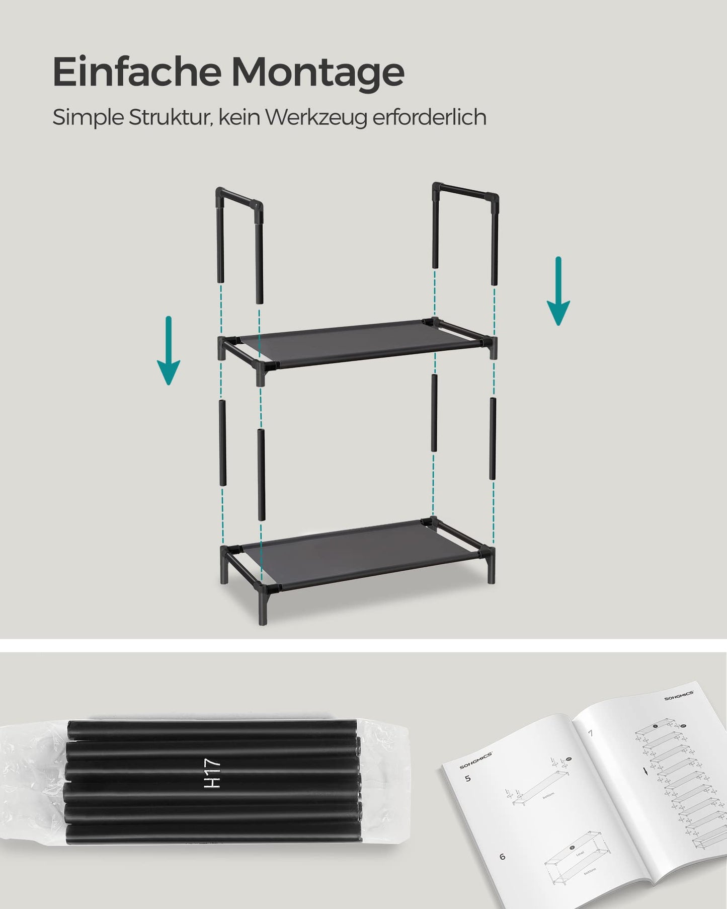 SONGMICS Shoe Rack, 10 Tiers, Shoe Shelf, Shoe Storage, Narrow, 28 x 45 x 173 cm, Metal Frame, Shelves with Non-Woven Fabric, for Entryway, Bedroom, Black LSH010B02