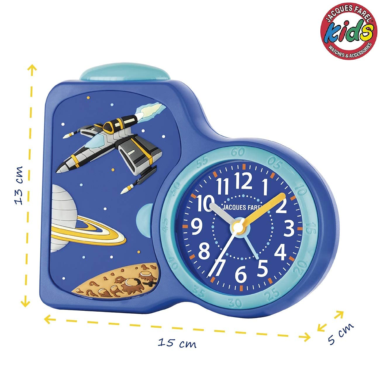 JACQUES FAREL Kids Alarm Clock Boys Space Blue Silent, with Light and Snooze ACB 08SPA