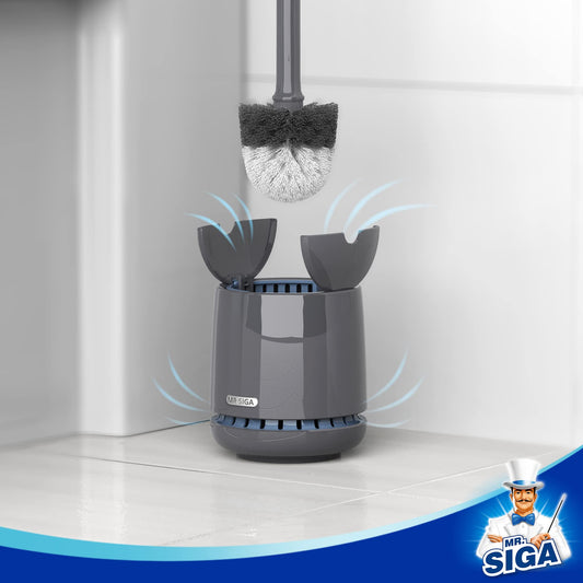 MR.SIGA Toilet Brush with Holder, featuring fast-drying container and sturdy handle. Premium bathroom brush in Gray.