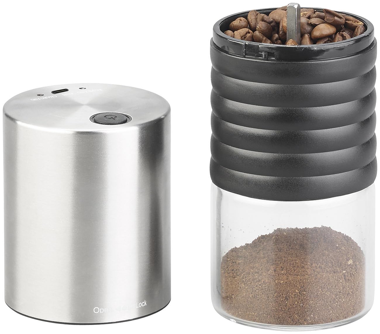 Rosenstein & Söhne Coffee Grinder 12V: Electric battery-powered coffee grinder with ceramic burr, USB charging port (electric small, Mini electric, ceramic burr)