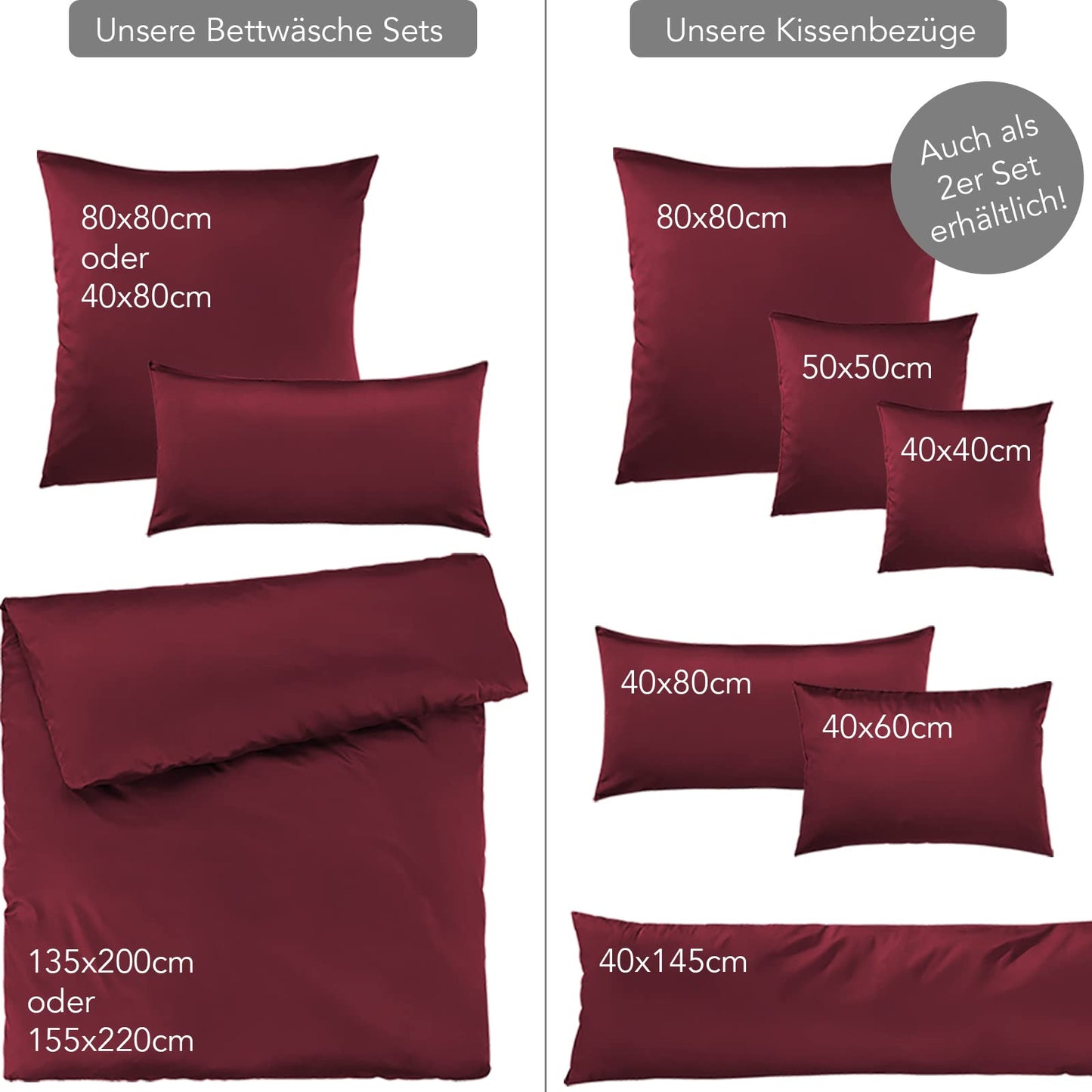 Pure Label 2-piece set of Mako satin pillowcases 40x80 cm made of 100% cotton in red - wonderfully soft pillowcases to match our bedding sets.