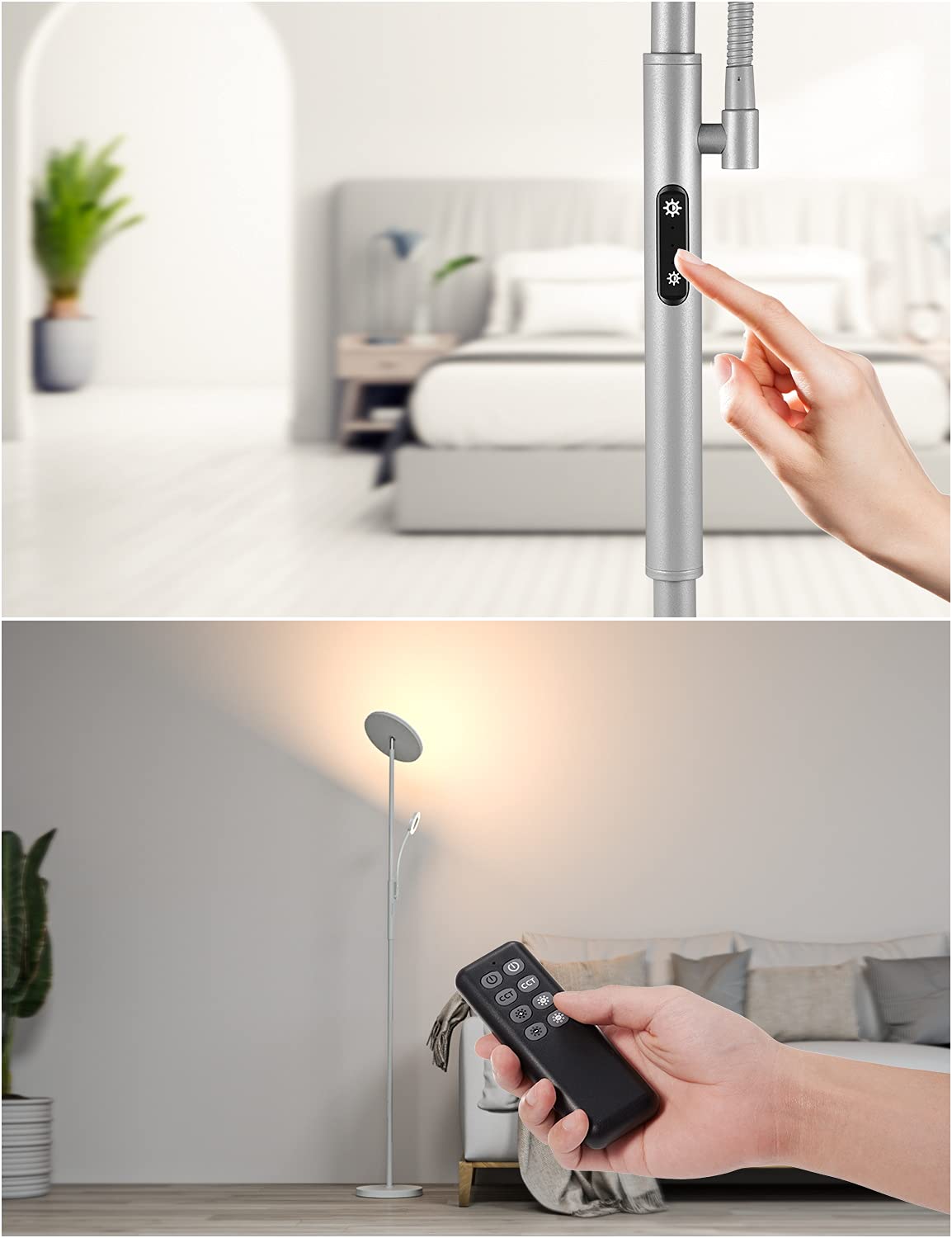 35W LED Floor Lamp Dimmable Gray, 4200LM Floor Lamp for Living Room with Remote Control & Touch Control, 3000-6000K LED Torchiere Lamp with Reading Light, LED Floor Standing Lamp for Bedroom Office