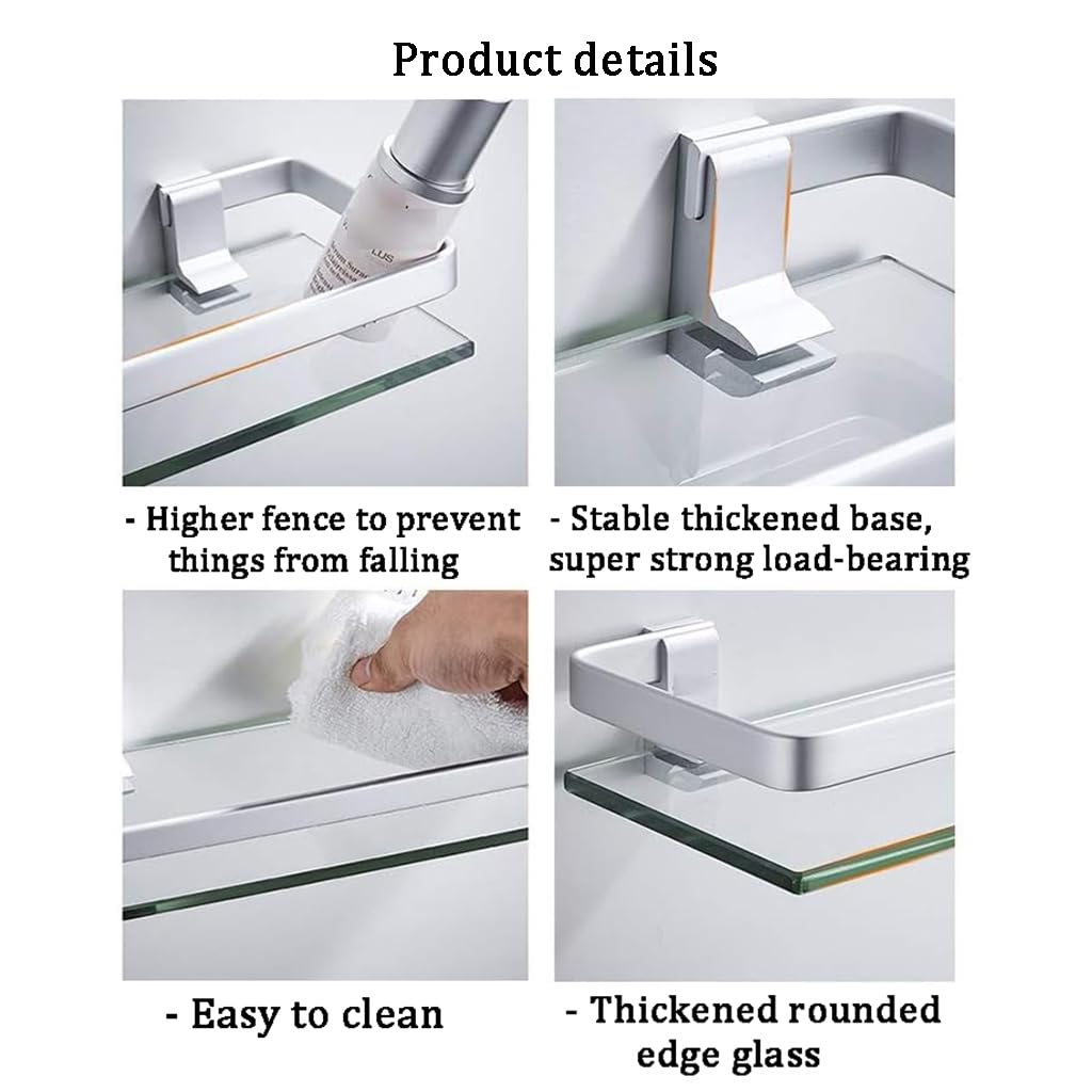 Mgchowue Glass Bathroom Shelf, Glass Shelf Wall Shelf 60 80cm Bathroom Shelf Storage Rack - with chrome rail & 8mm tempered glass bathroom shelf