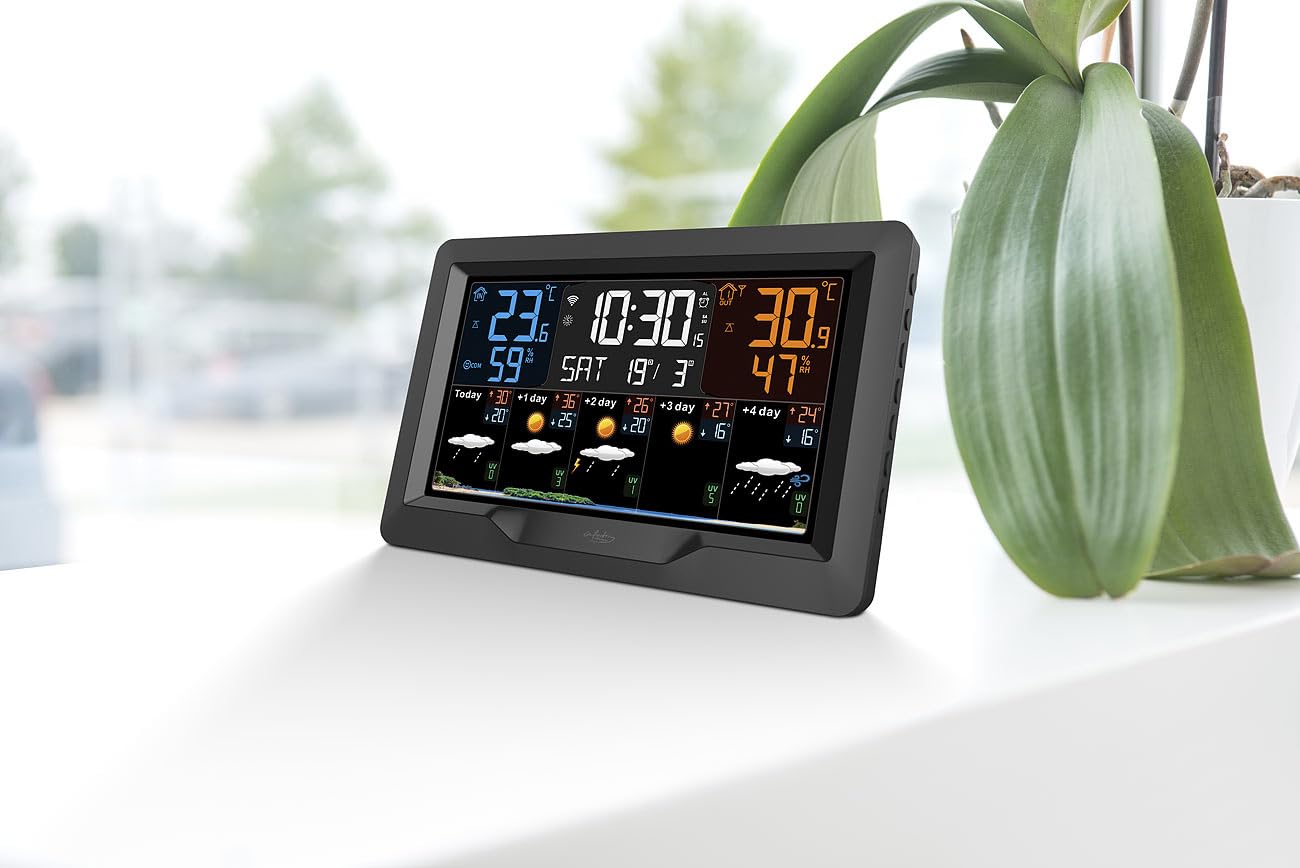 infactory WiFi Weather Station: Internet-operated wireless weather station with UV index and weather trend, outdoor sensor, and app (WiFi enabled with forecast, outdoor sensors).