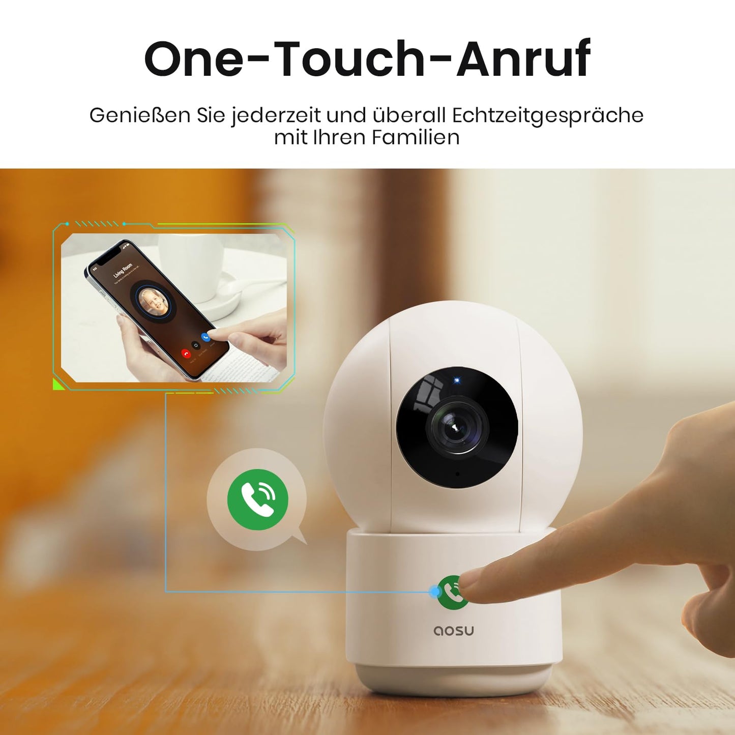 AOSU 2K indoor surveillance camera, 5G/2.4GHz WiFi camera with night vision, 360° home security camera for older kids with human/pet detection, 2-way audio, compatible with Alexa.