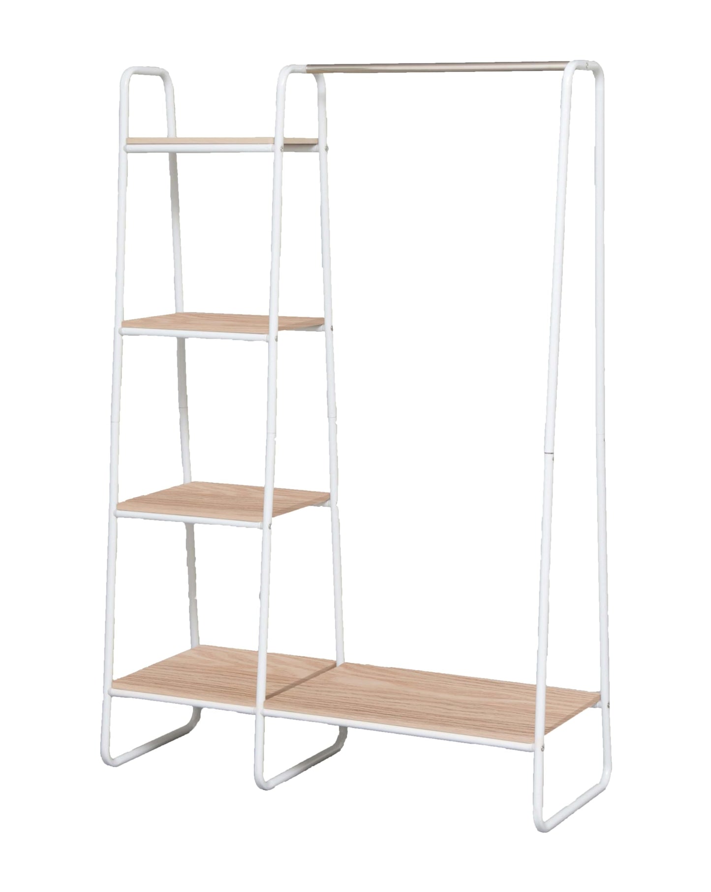 Iris Ohyama clothes rack with wooden shelves, 4 levels, White, Modern design, Sturdy frame, non-slip, For bedroom, studio, wardrobe, clothes & shoes, laundry rack, Easy assembly, PI-B3