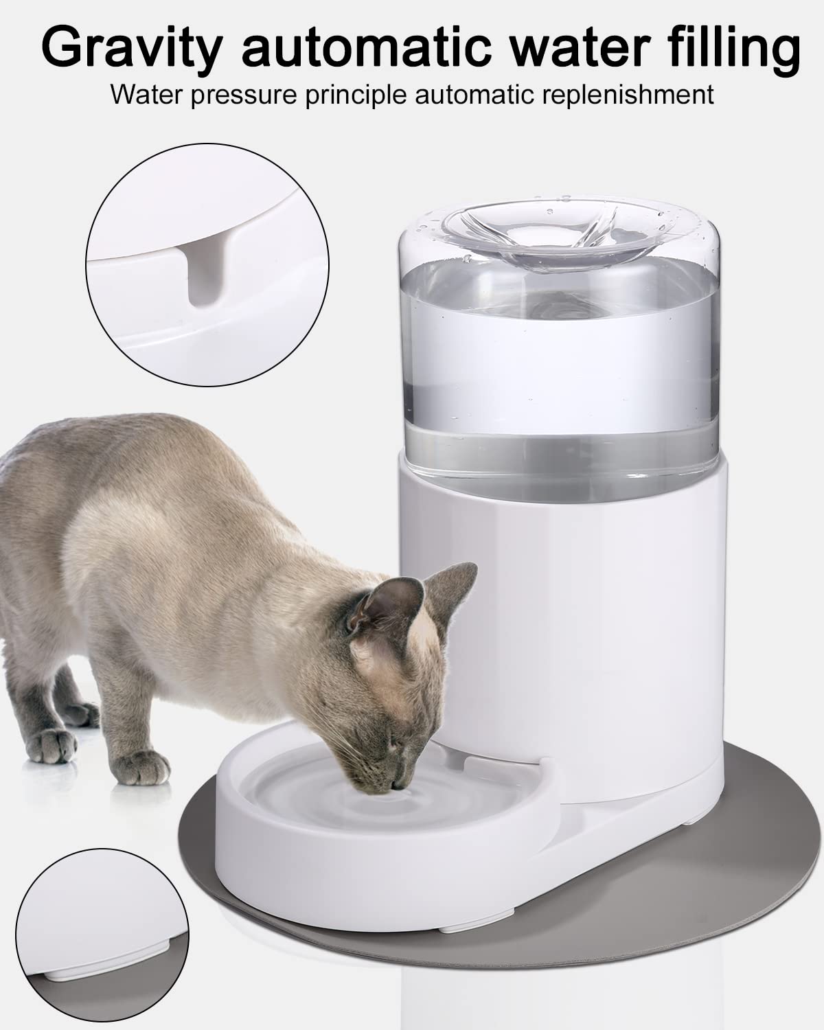JOFLVA Pet Automatic Water Dispenser, 2.5L for Dogs Cats, Water Fountain Without Electricity, Non-Slip Base, BPA Free, with Placemat