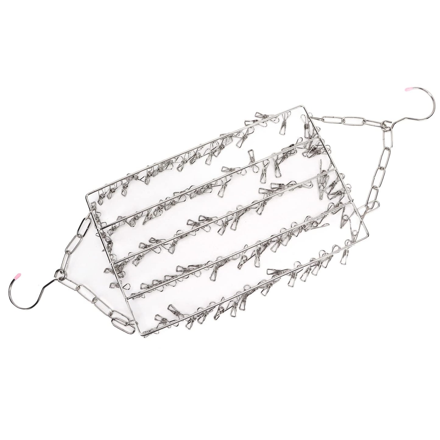 Lyrlody clothes hanger, stainless steel clothes hanger, collapsible sock holder, underwear hanger, hanger for drying towels, bras, lingerie (balcony drying sock holder with 100 clips)
