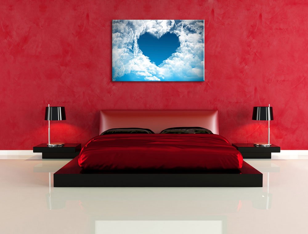 Pixxprint Romantic Heart in the Clouds, Size: 100x70cm, Canvas Print, Ready to Hang, Wall Art, Decoration, Fine Art Print, Not a Poster