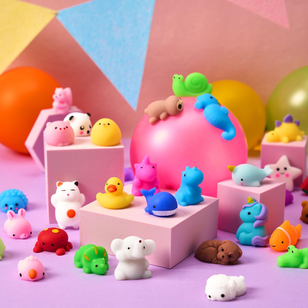 JOYIN Mochi Squishy Toy Set, 50 Pack Mini Mochi Party Favors for Kids Birthday 3 Years and Up, Kawaii Squishy Goodies for Kids Birthday, Small Gifts for Children, Advent Calendar Fillings for Kids