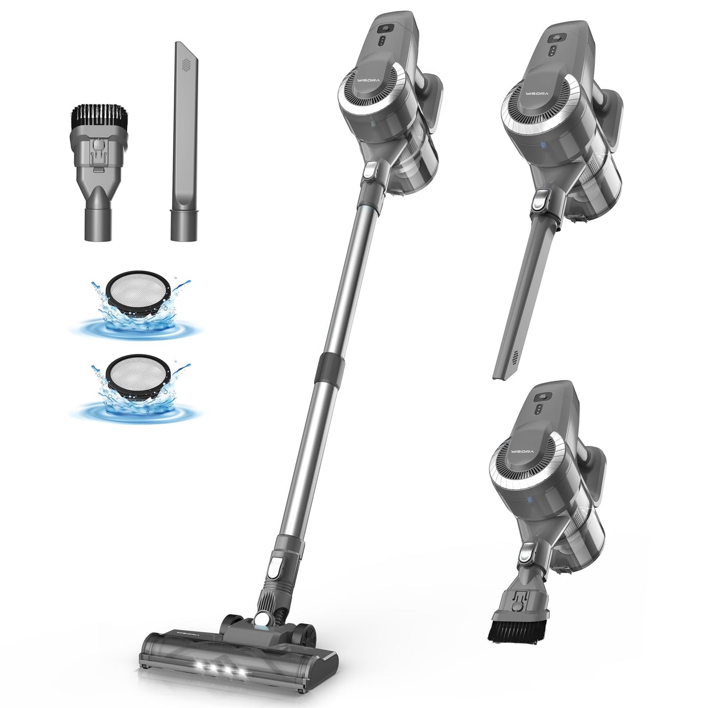 Battery-operated vacuum cleaner, 25000Pa/175W/50min cordless vacuum, anti-tangle brush and self-standing, ultralight handheld vacuum for carpets, hard floors, pet hair.