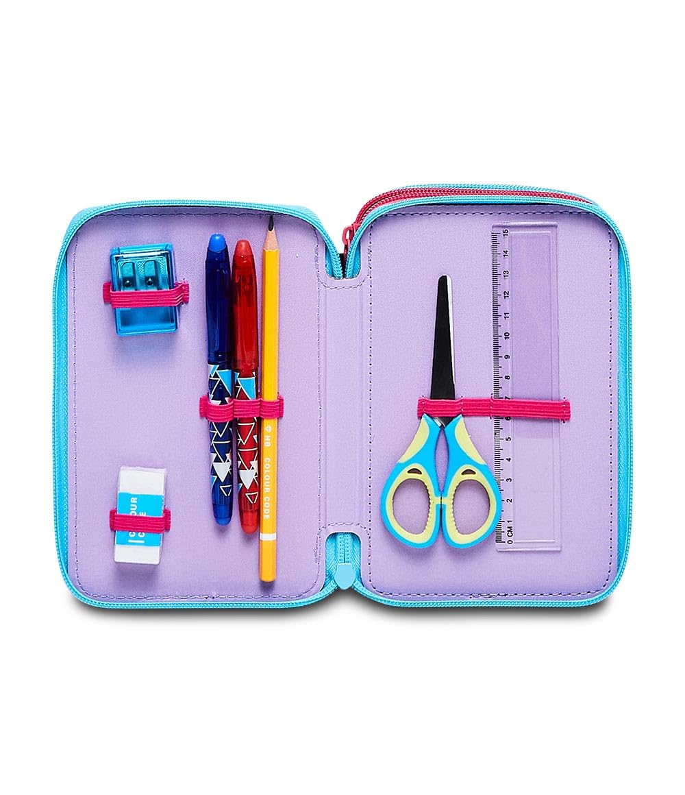 Seven pencil cases, multi-colored pouches with pencils, markers, and school supplies. Includes 3 compartments and perfect for girls in elementary school. XXL LILO&Stitch.