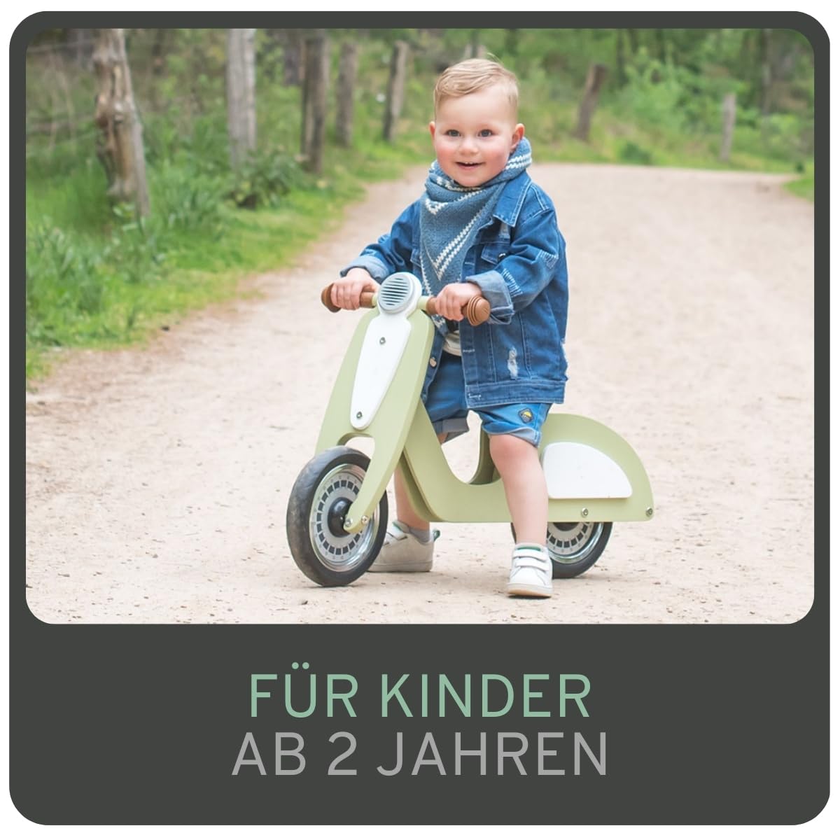 Bandits & Angels Italian Rider Balance Bike Wood Green from 2 years - For boys and girls - Green wooden balance bike - Ride-on retro scooter - Two-wheeler - Quiet wheels - Adjustable seat
