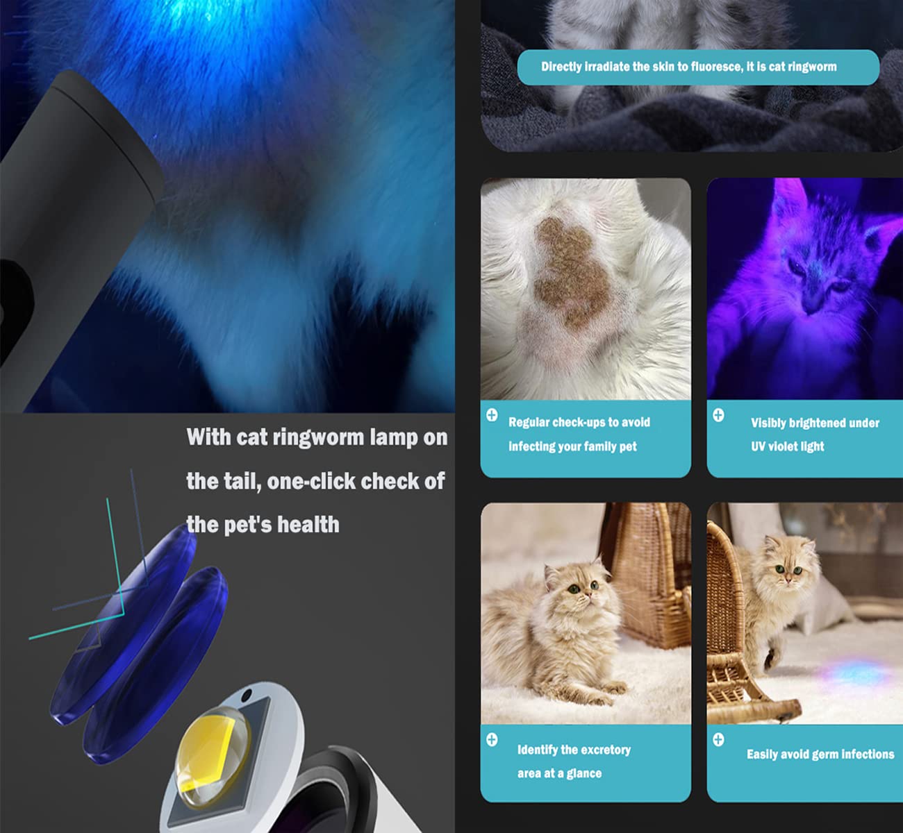 Dog grooming clipper, Mokeum Low Noise Professional Pet Hair Trimmer with LED Light and Cat Ringworm Lamp, 2 Speed Electric Hair Clipper for Dogs Cats Paws, Face