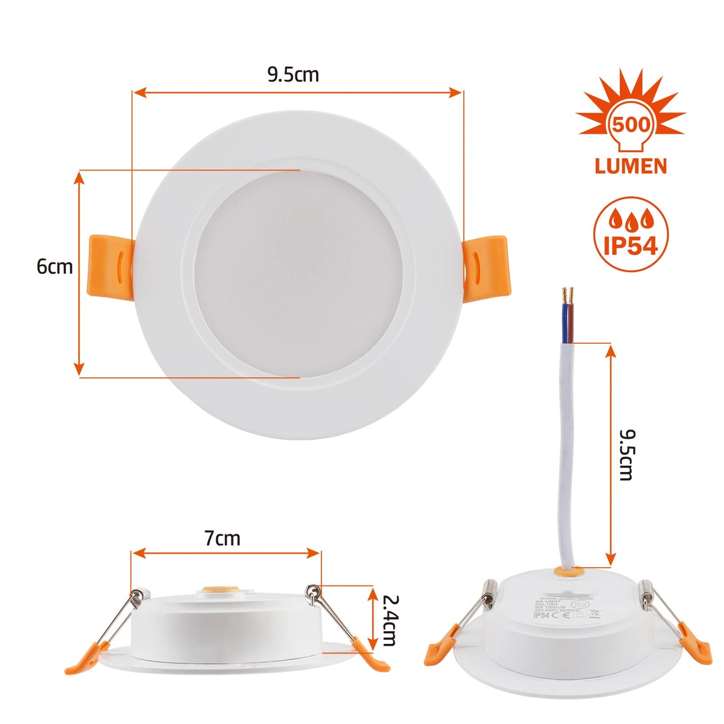 LIGHT LED recessed spotlights 230V 6 pieces, IP54 built-in lights 5W 500LM, bathroom spotlight 3000/4000/6000K, recessed ceiling light depth 25MM for bathroom living room kitchen bedroom