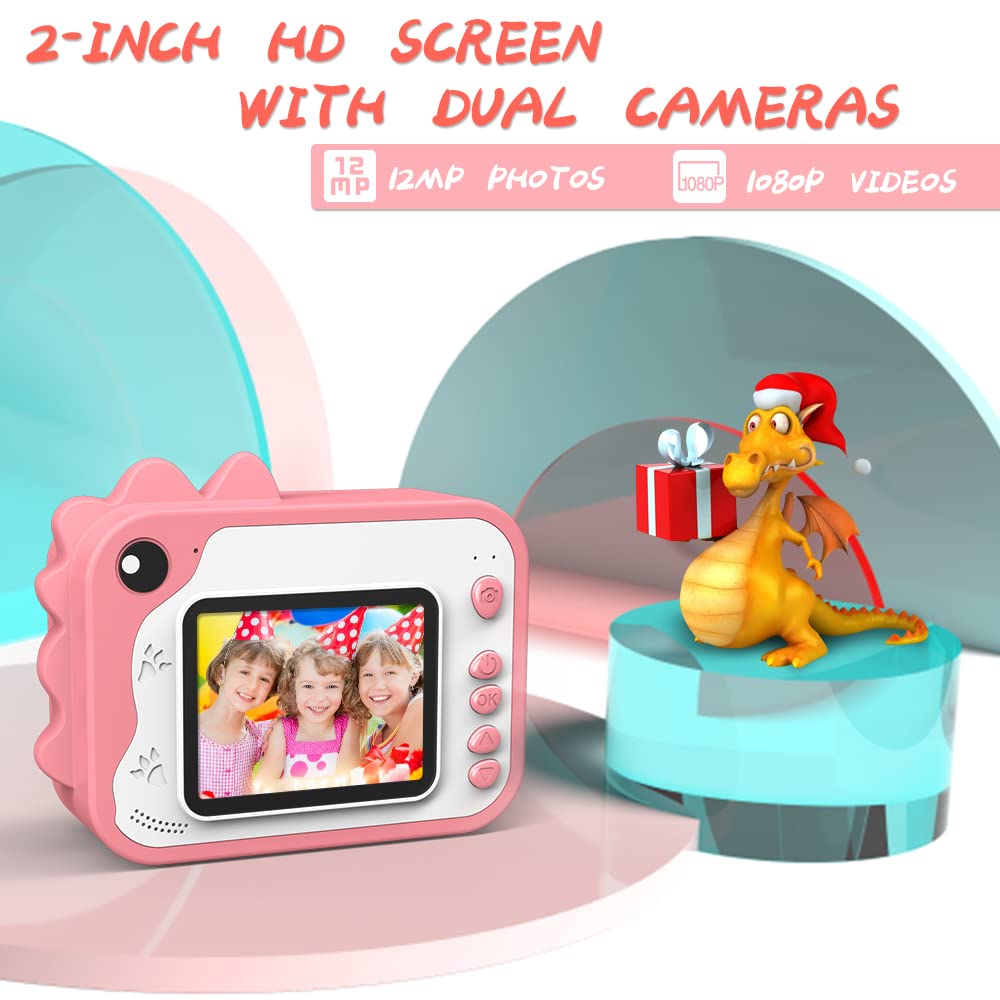 Children's camera, digital camera instant print camera 1080P 2.4 inch screen video camera black and white photo camera with 32GB memory card, 3 rolls of printing paper, 5 colored brush pens gift for children