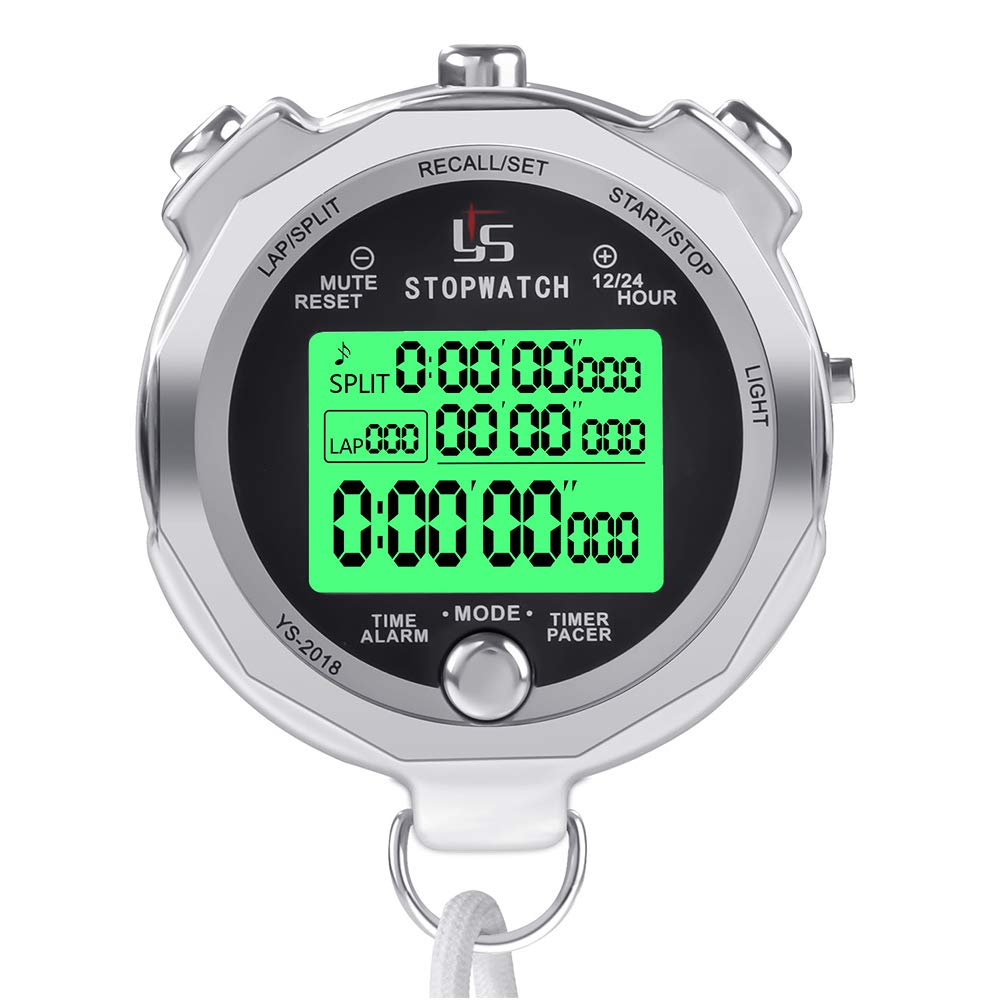 LAOPAO Stopwatch, 1/1000 Second Precision 100 Lap Memory Data LCD Electronic Digital Chronograph Timer with Light Function & Silent Function for Football Sports Referee Trainer