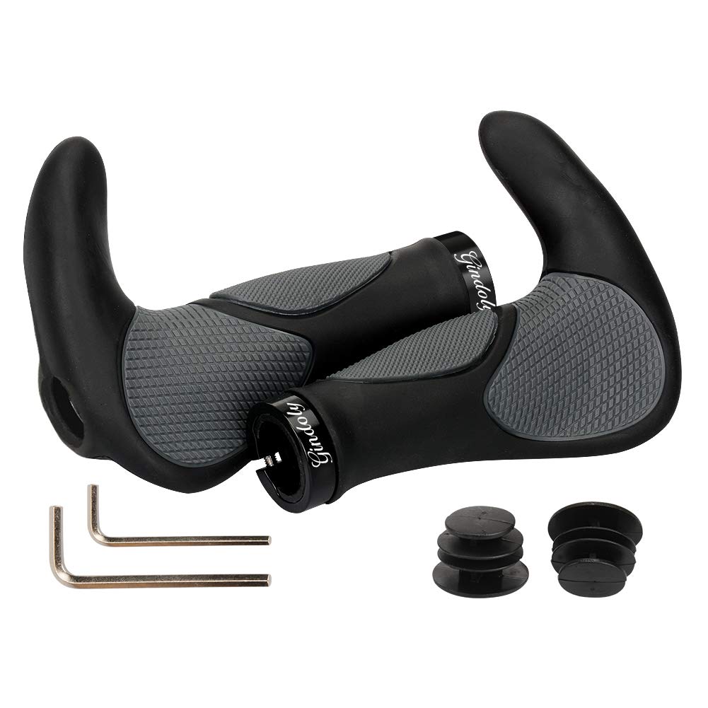 Gindoly bike grips are ergonomically designed for all types of handlebars, providing perfect grip security. These non-slip handlebar grips are suitable for MTB bikes and come in black/gray.