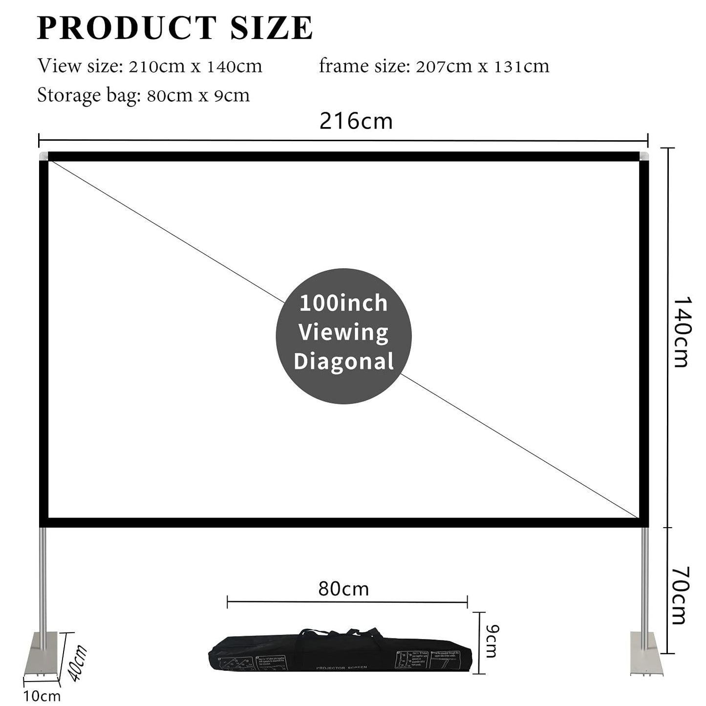 Projection screen with stand 100 inch HD 4K Outdoor Indoor Projector Screen Quick Folding Portable Movie Screen 16:9 Full Set Bag for Home Cinema, Camping, and leisure events