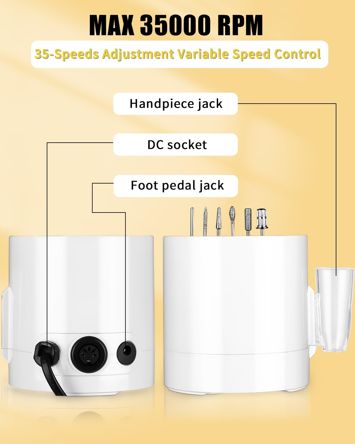 jutyum Electric Nail Drill for Gel Nails, 35000 RPM, Electric Nail File with LCD Display, Drill Bits for Gel Nails, Electric Nail Files for Gel Nails, Electric Nail File with Foot Pedal, 6 Pcs.