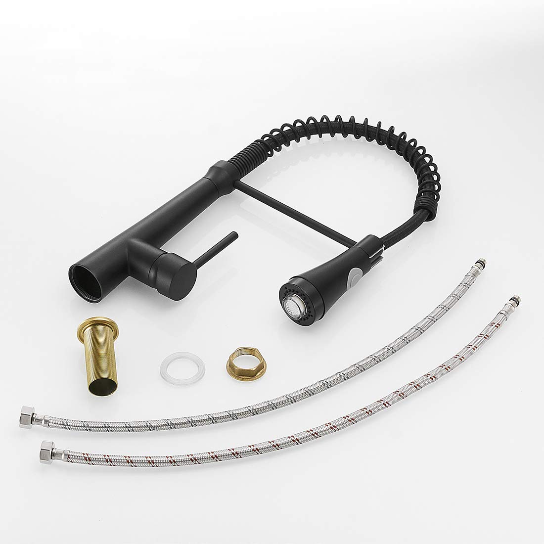 TIMACO black kitchen faucet, high pressure kitchen faucet with pull-out sprayer, sink faucet 360° rotatable mixer tap spiral spring faucet, kitchen faucet with two spray functions, made of copper.