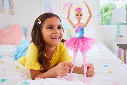 Barbie Dreamtopia Magic Light Ballerina Doll, with pink tutu and blonde hair, 5 light and sound effects, posable Barbie, for ages 3 and up, HLC25