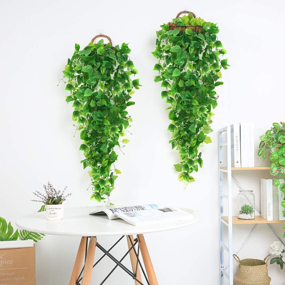 Ageomet Artificial Hanging Plants, 1.1m, artificial ivy, artificial hanging plants, kitchen plants for wall, home, room, indoor and outdoor, set of 3.