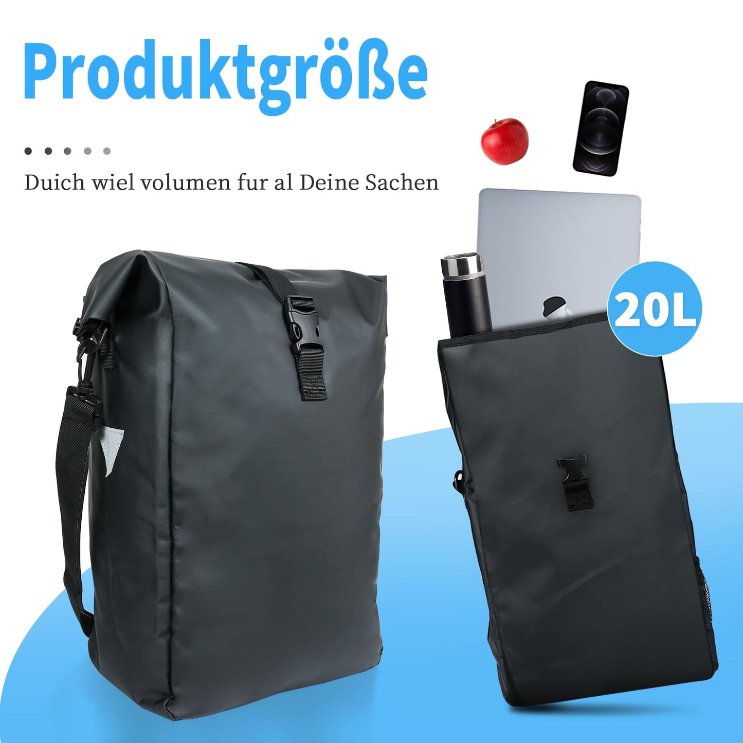 FINEW Bicycle Bag for Luggage Rack 20L - 100% Waterproof, Luggage Rack Bag Multifunctional Rear Luggage Bag Waterproof Rear Seat Bag, 2 in 1 Bicycle Reflective Shoulder Bag With Carrying Strap