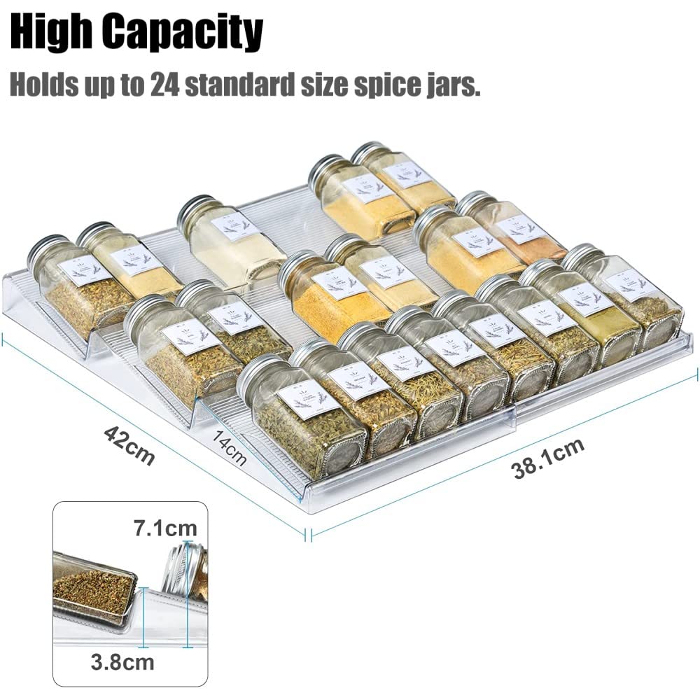 Alixin spice rack for drawer, extendable PVC spice rack for kitchen drawer, three-tier drawer.