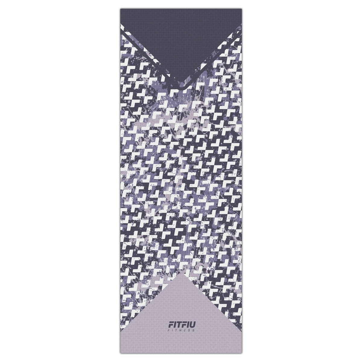Fitfiu Fitness KITWELL-601-6-Pack Yoga and Pilates accessories in Purple with mat, ring, block, foot massager, massage stick, and yoga strap. Unique geometric design.