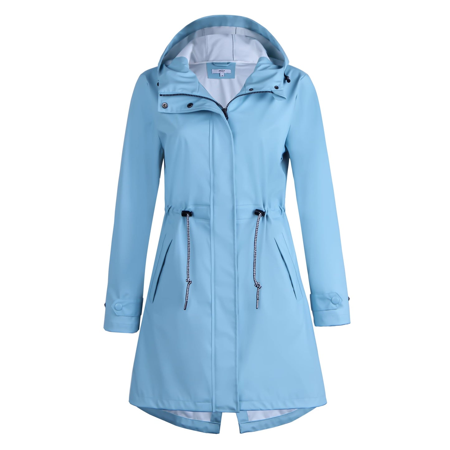 Women's waterproof raincoat, breathable rain jacket, long windbreaker, lightweight transitional jacket, Friesian summer coat, blue, size 38.
