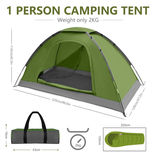 1 person camping tent - Lightweight dome camping tent backpacking tent with anti-mosquito clear window screen 3000mm waterproof, easy setup for camping outdoor hiking