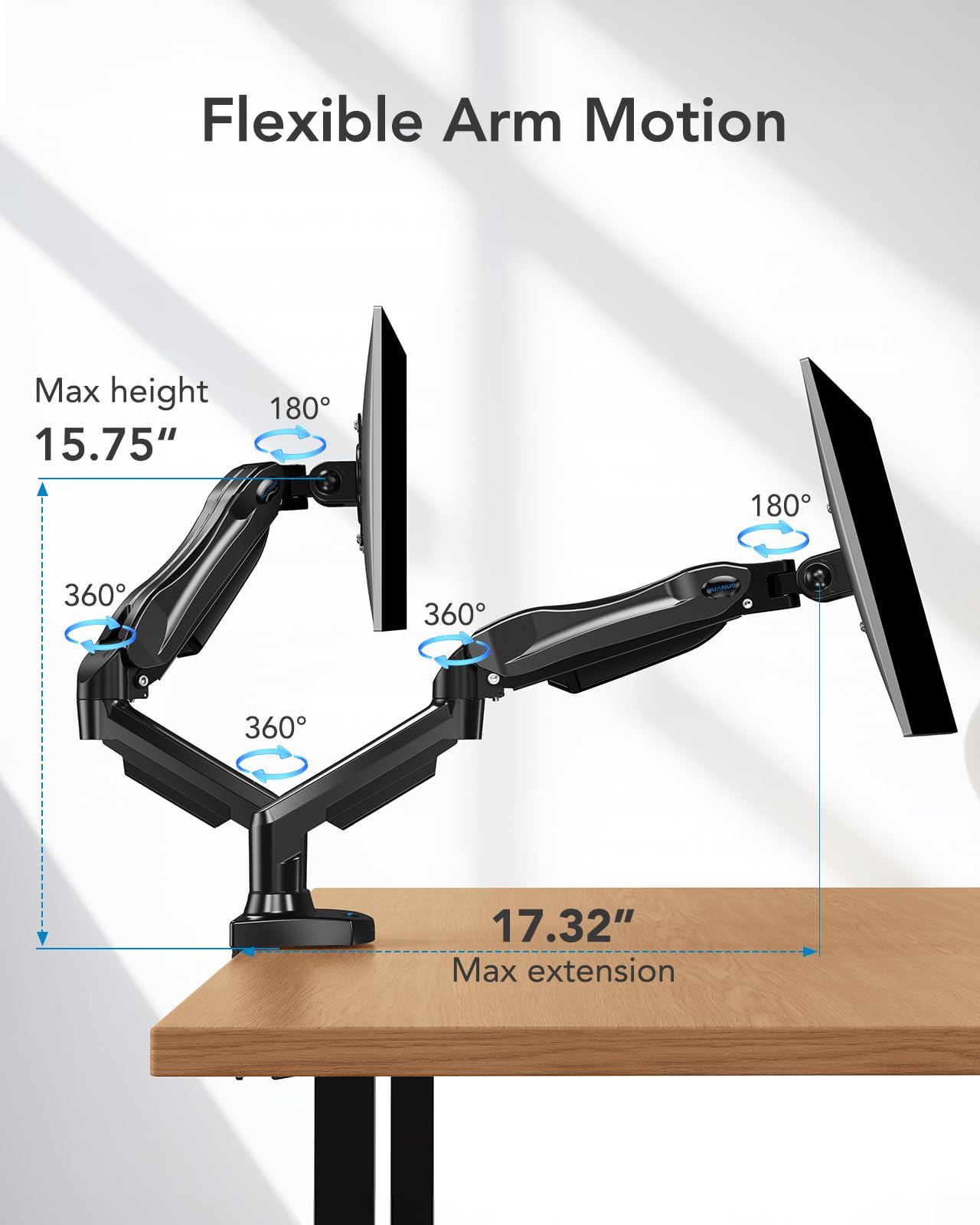 HUANUO Monitor Mount for 13 to 32 inch Screens, Dual Monitor Stand - 360° Rotation, 2 Mounting Options, VESA 75 & 100