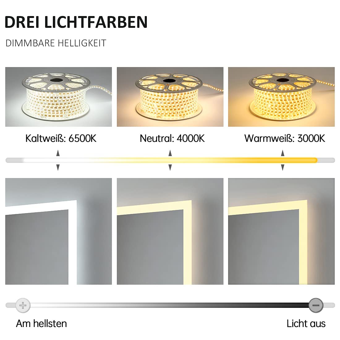 EMKE LED bathroom mirror 100x60cm with lighting 3 light color 3000-6500K cool white neutral warm white light mirror bathroom mirror with touch switch IP44 energy-saving