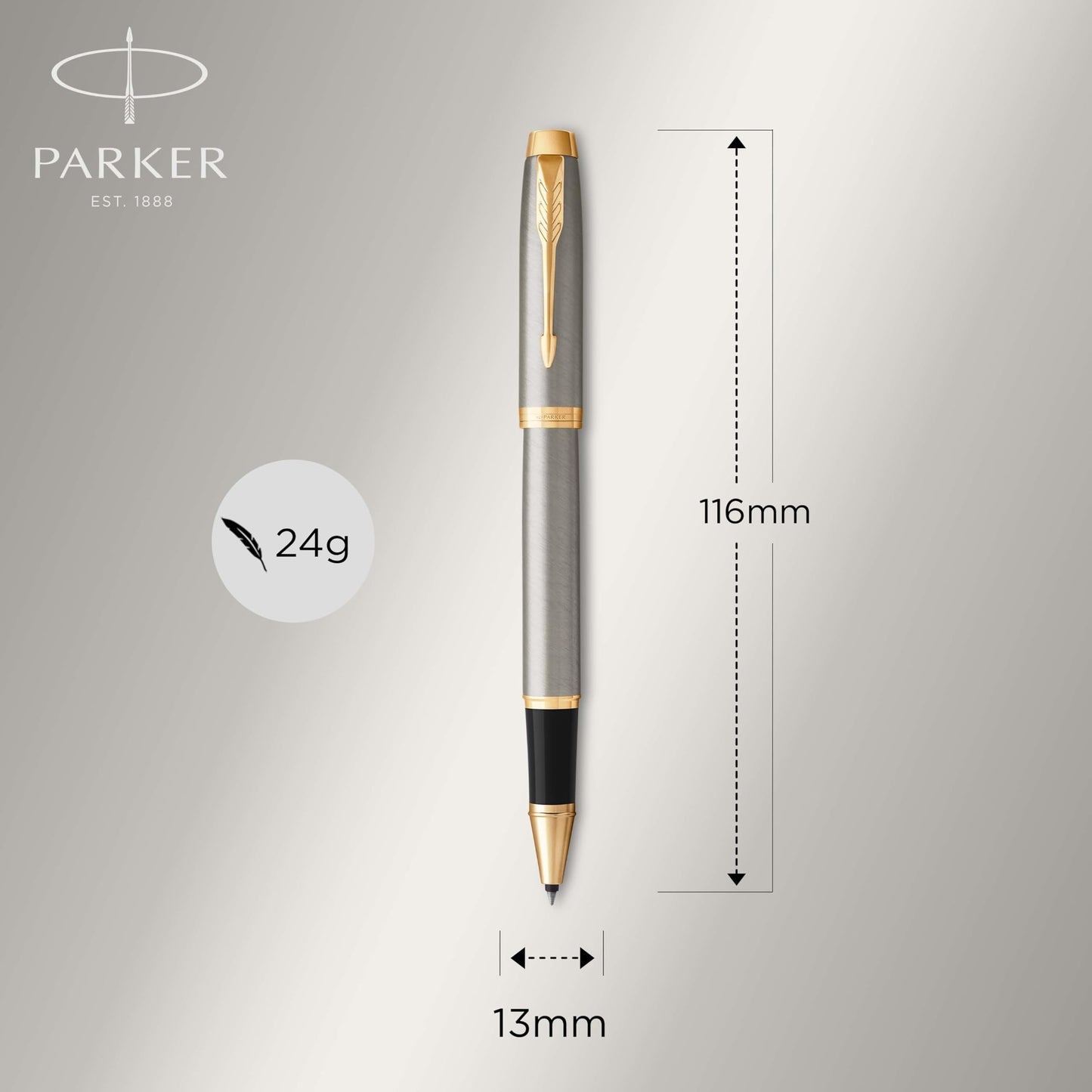Parker IM Duo Gift Set with Ballpoint Pen & Rollerball | Brushed Metal with Gold Trim | Refills in black | Gift Box