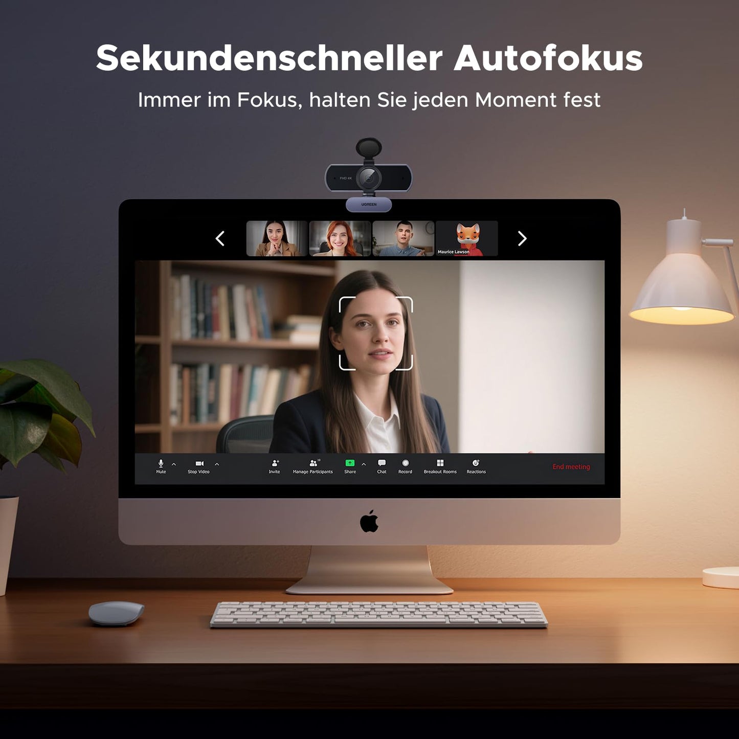 UGREEN UHD Webcam 4K, webcam with microphone and lens cover, PC camera with autofocus, automatic light correction, 70° FOV, USB-A/C connection, for PC/Laptop/Windows/Mac/Linux/Skype/FaceTime.