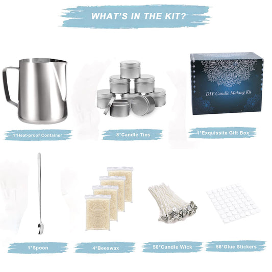 TEPENAR DIY candle making kit - Complete set with beeswax, stainless steel cup, jars, wicks & tools - Creative gift for Mother's Day.