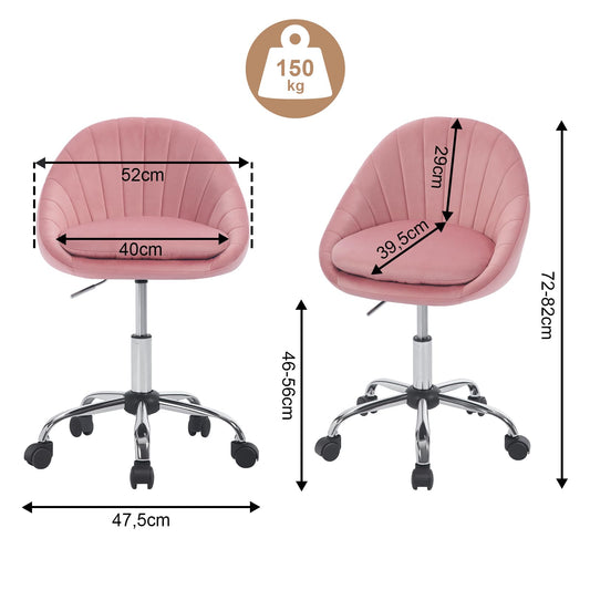 WOLTU home office chair, ergonomic office chair, swivel vanity chair, swivel chair with casters, desk chair with 150 kg weight capacity, for study bedroom, velvet, pink, BS167rs