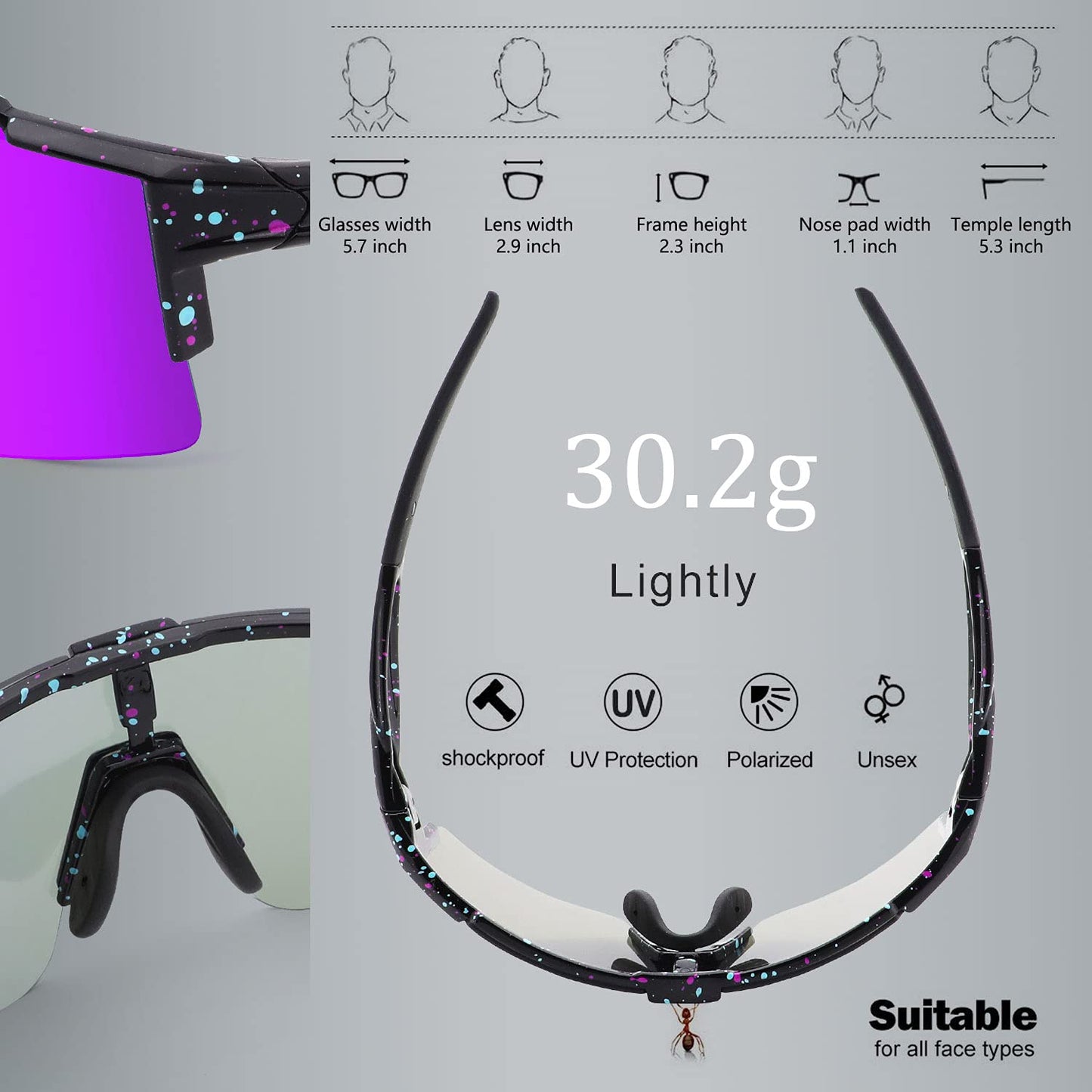 BangLong Polarized Sunglasses, Cycling Glasses for Men Women UV 400 Protection with 3 Interchangeable Lenses, Protective Eyewear for Outdoor Sports Cycling Running Golf.
