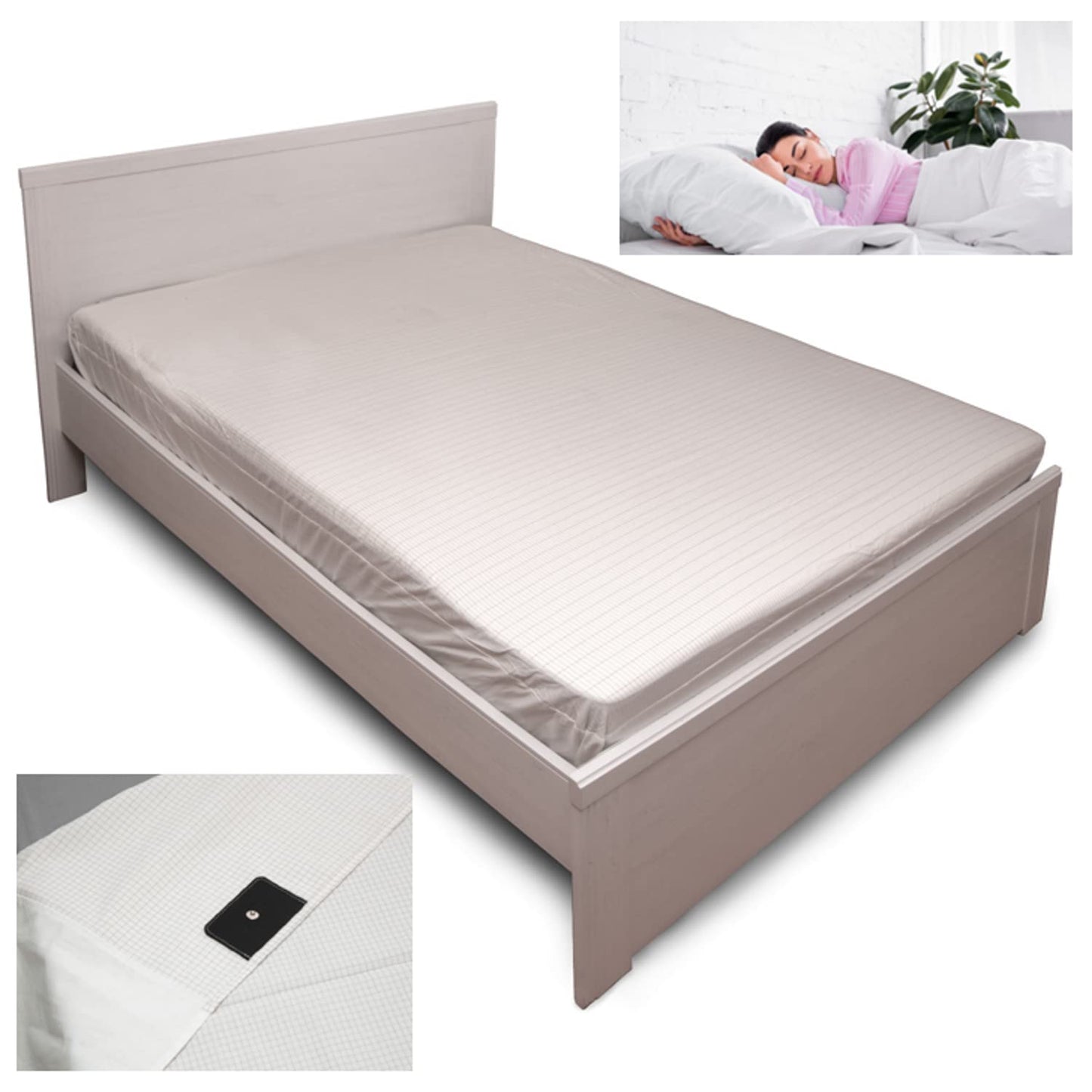 Cosmowaves Fitted Sheet Set (90x200x20cm) for grounding the body - includes grounding cable and plug - Available in 12 different sizes - 3% silver thread content and 97% cotton.