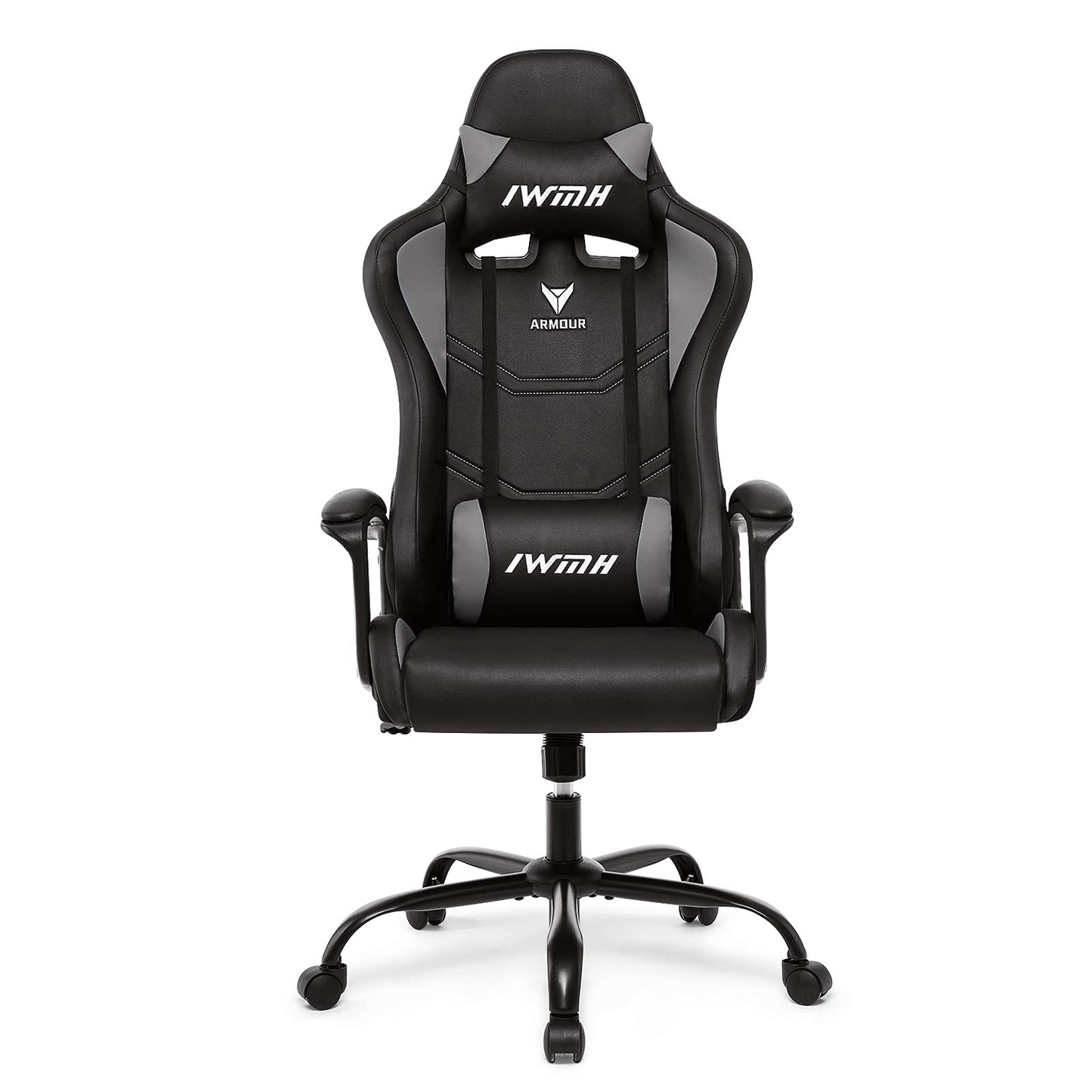 IWMH Gaming Chair, Ergonomic Computer Chair with High Backrest, Height Adjustable Swivel Chair, Racing Chair with Armrests, Adjustable Headrest and Lumbar Support (Gray)