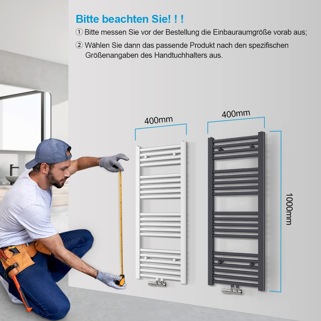 Heilmetz towel radiator 40 x 100 cm bathroom radiator with center connection towel warmer white straight