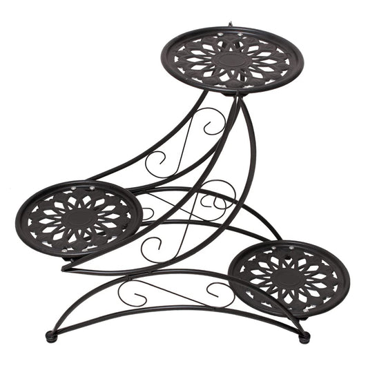 Cre Cra Metal Flower Stand Flower Stairs, Metal Plant Stand Black, Flower Stand Decor, Flower Stands for Outdoor, Garden, Yard, Balcony, White Flower Shelf, Flower Pot Stand with 3 Levels, Plant Stand