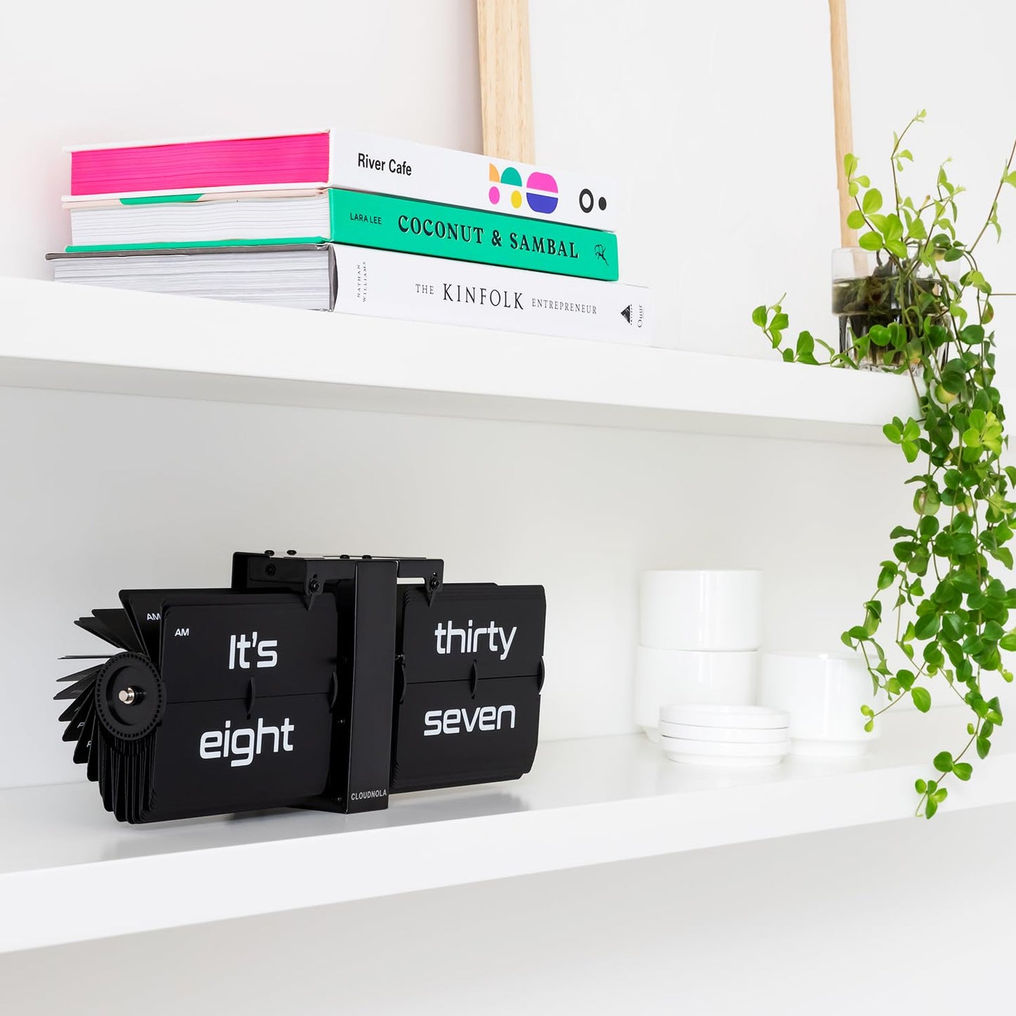 Cloudnola Flip Clock - Black on Black - Wall/Table Clock - Digital Display - Modern Living Room and Office Decor