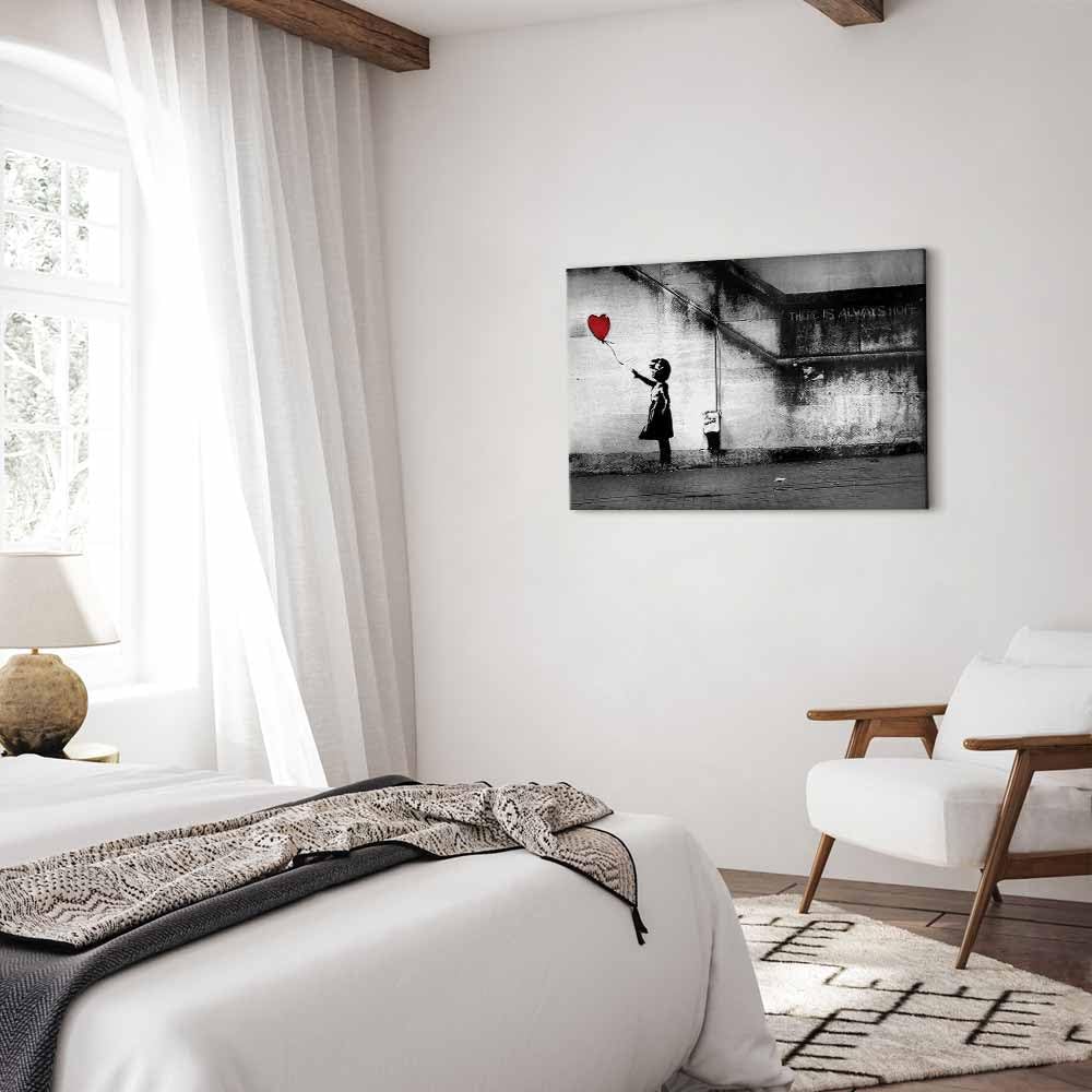 B&D XXL - Wall art XXL Banksy Girl with red Balloon 120x80 cm 1 piece canvas wall decor picture Large wall decoration Living room Bedroom Art prints Wall art There is Always Hope i-C-0113-b-a.