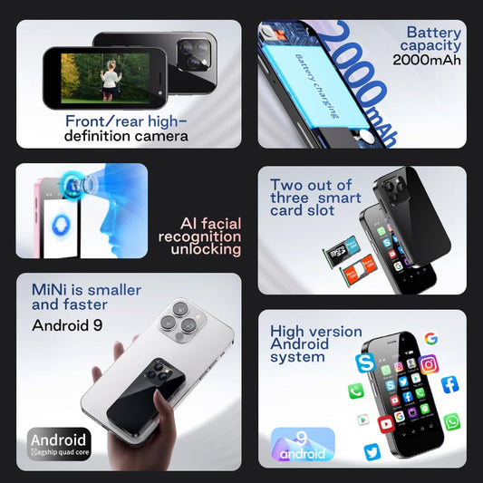 ZOKOE Mini mobile smartphone for kids 3-inch screen 2000mAh 3GB RAM 64GB ROM 2.0+5.0MP Face unlock 4G no contract phone (Black)