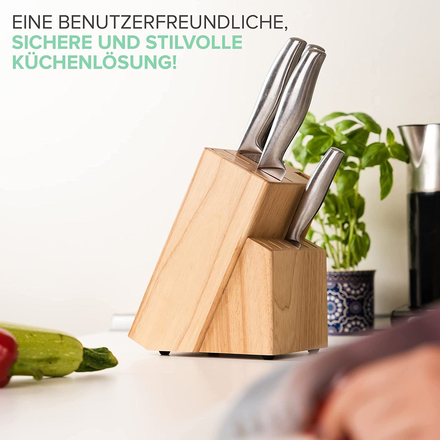 Coninx Rubber Wood Knife Block | Knife Holder 15 Slots Chef's Knife | Knife Block Without Knives | Suitable for 15 Knives, Sharpening Steel | Knife Stand for Kitchen Knives | 13 x 19 x 22 cm