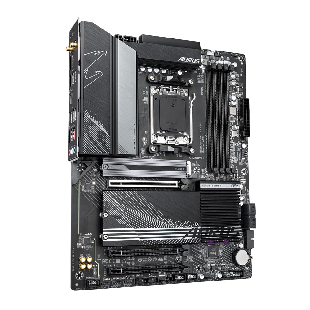 GIGABYTE B650 AORUS Elite AX V2 Motherboard - AMD Ryzen 9000 series, 12+2+2 phase VRM, up to 8000 MHz DDR5 (OC), 1xPCIe 5.0 + 2xPCIe 4.0 M.2, 2.5 GbE LAN, WiFi 6E, USB 3.2 Gen 2